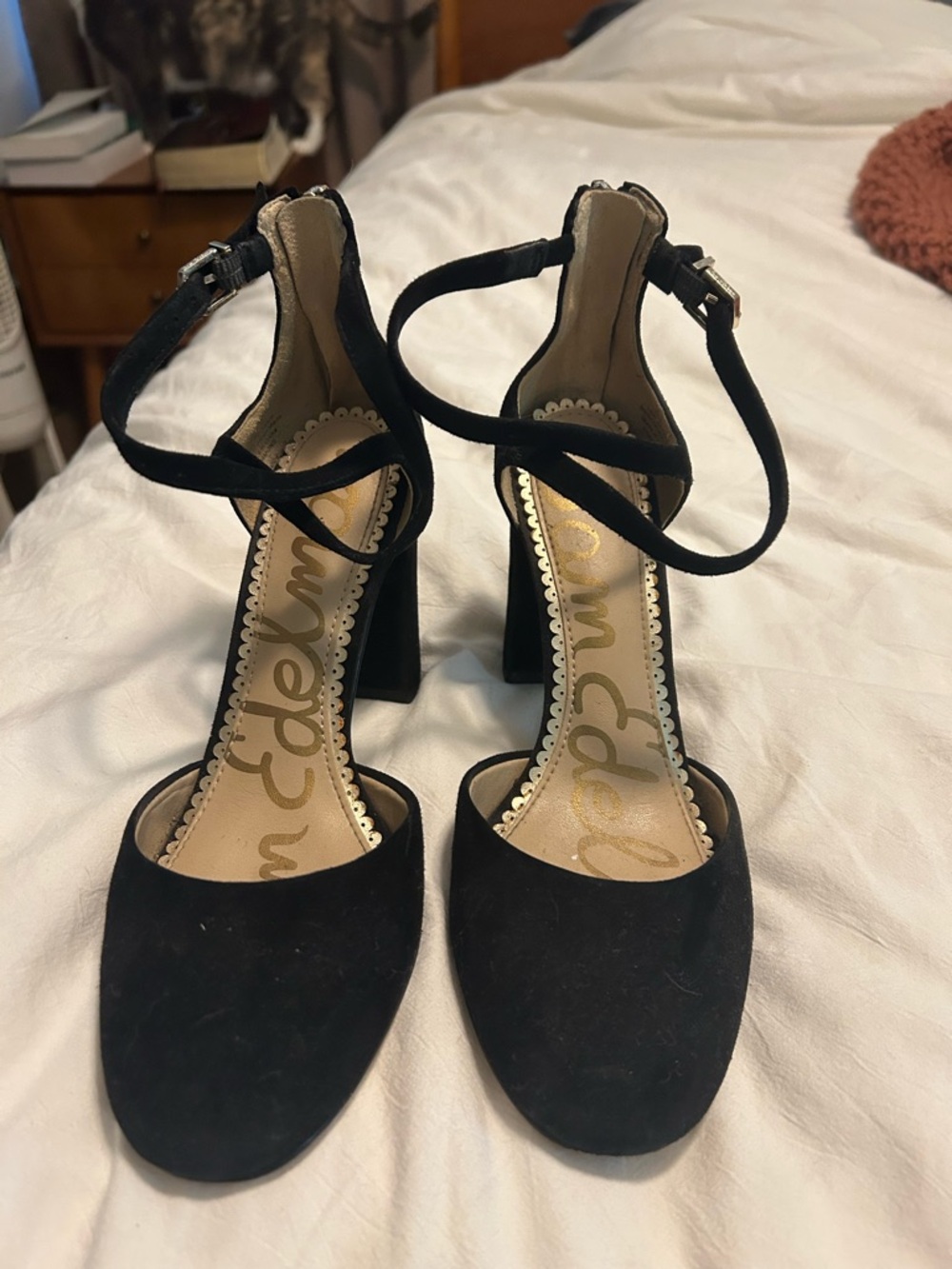 Sam Edelman Black Suede Ankle-Strap Block Heels